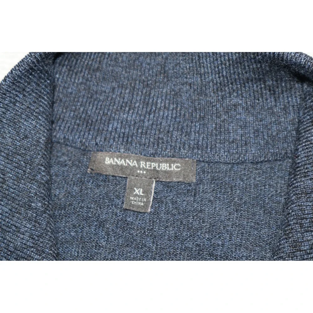 Banana Republic SweaterJacket Mens XL Blue Full Zip Merino Wool Blend Mock Neck